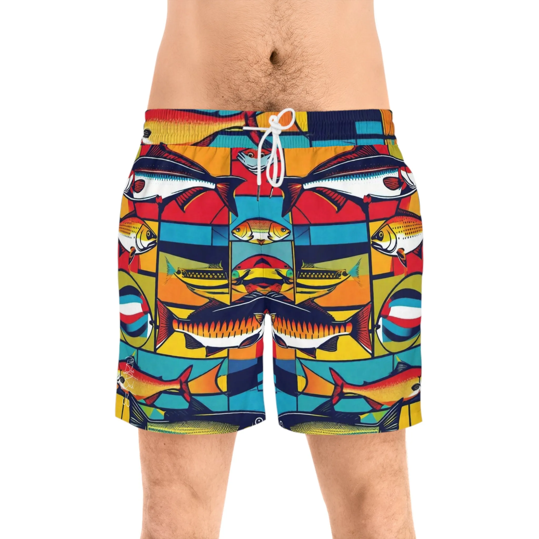 Americana Fish Print Men's Mid-Length Swim Shorts