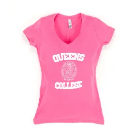Hot Pink V-neck Ladies T-shirts