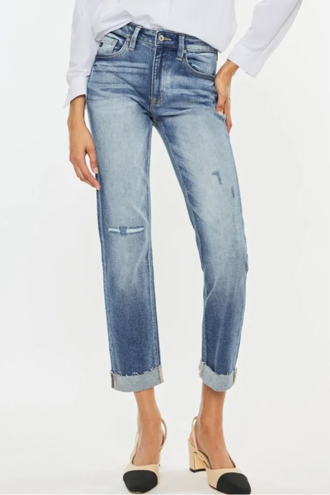 Kancan High Rise Cuffed Straight Jeans