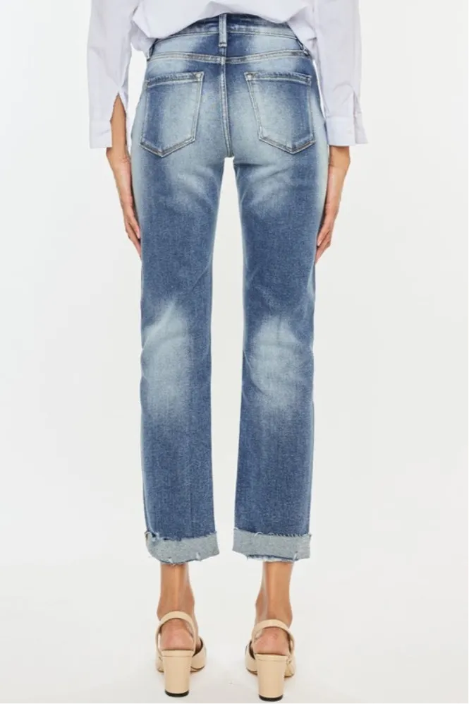 Kancan High Rise Cuffed Straight Jeans