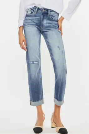 Kancan High Rise Cuffed Straight Jeans