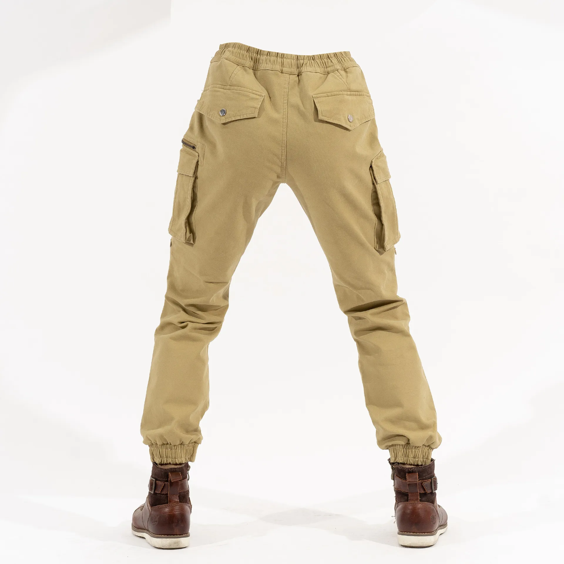 Khaki Elastic Waist Riding Motorcycle Jeans
