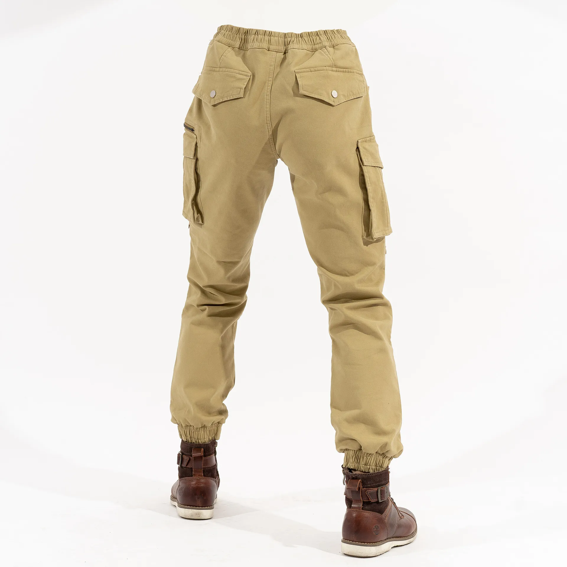 Khaki Elastic Waist Riding Motorcycle Jeans