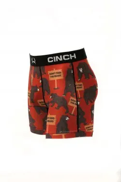 MEN'S CINCH 6" BEARS BOXER BRIEFS - RED