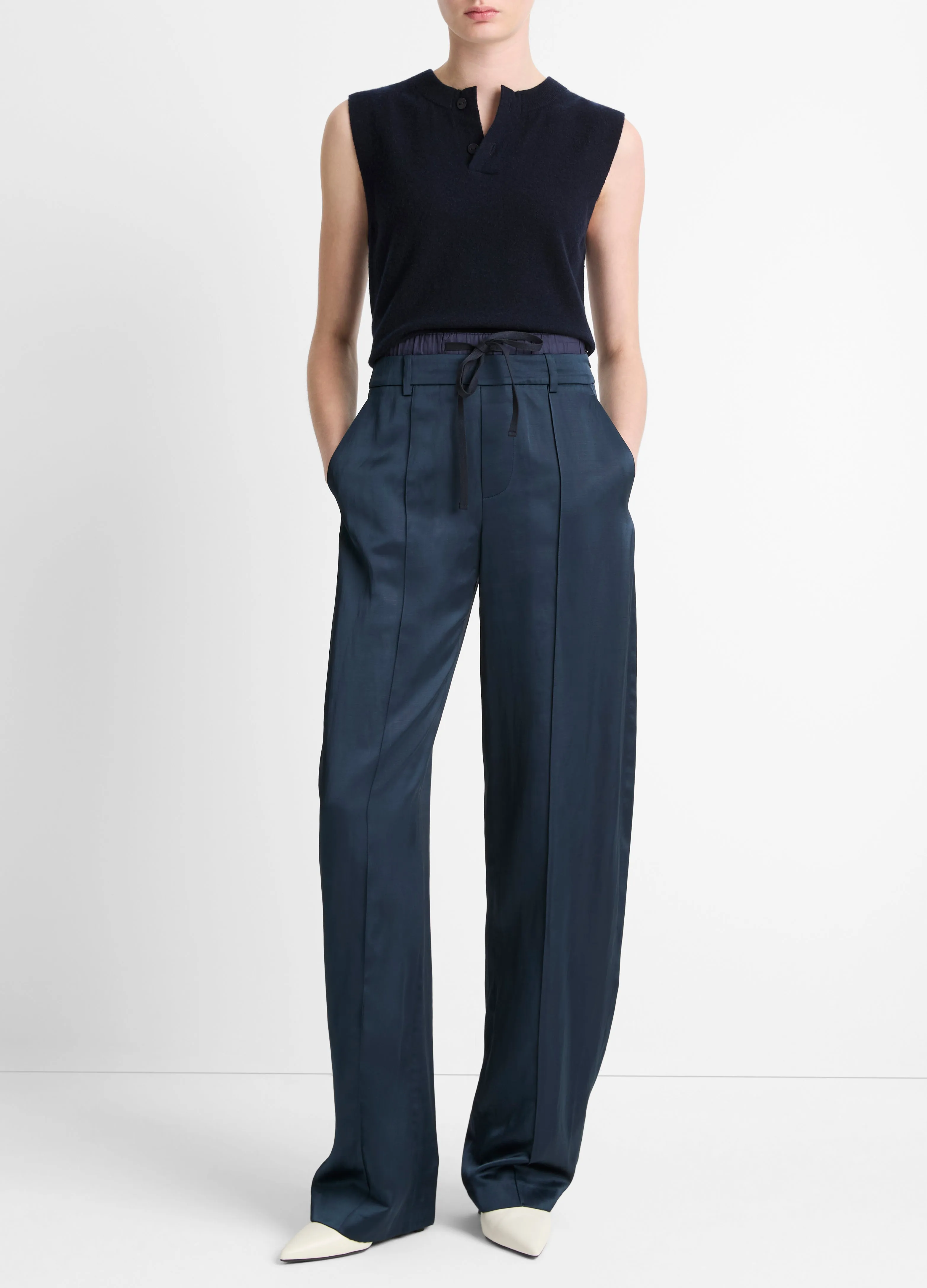 Mid Rise Double Waistband Drawstring Pant in Coastal