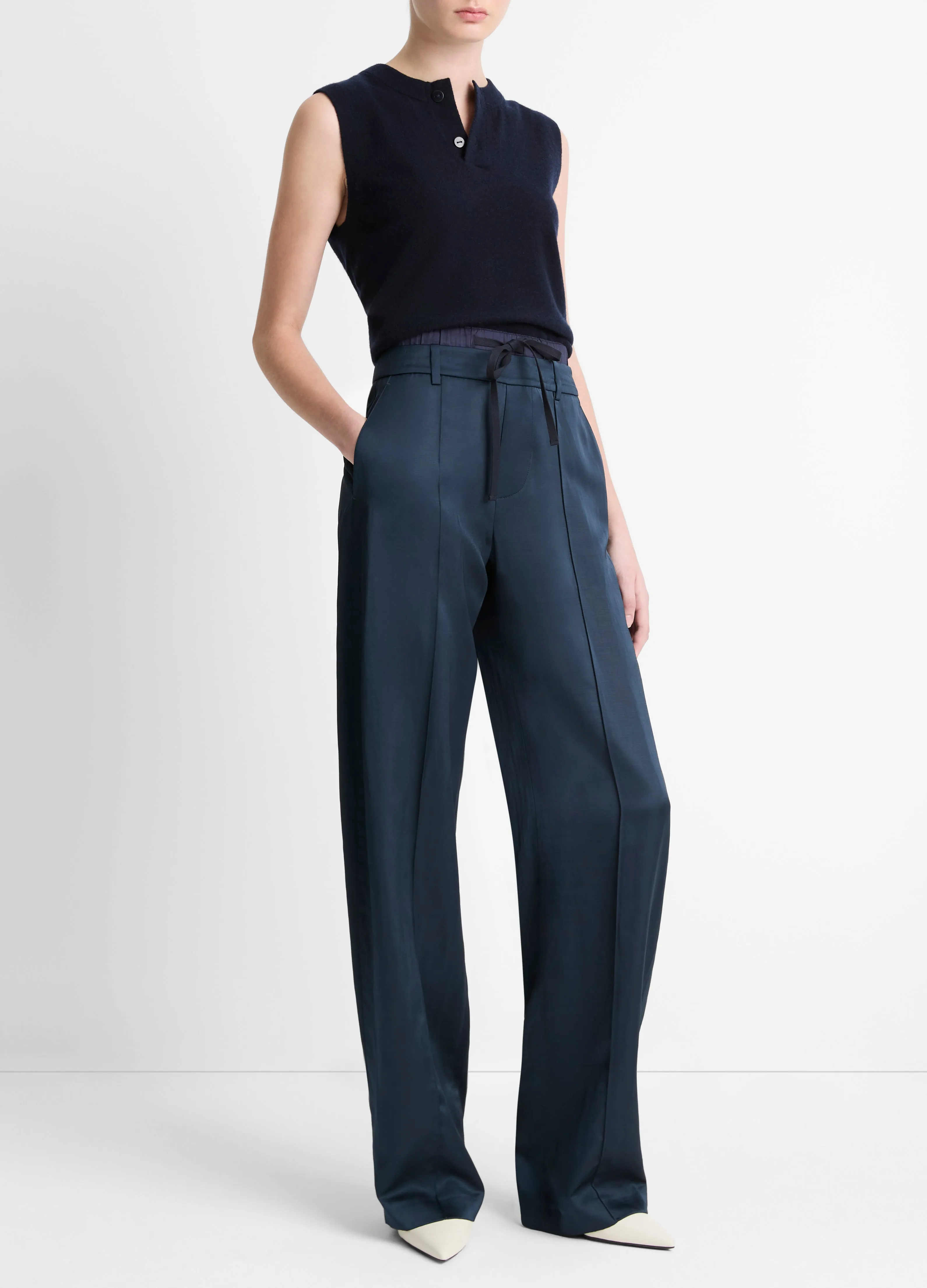 Mid Rise Double Waistband Drawstring Pant in Coastal