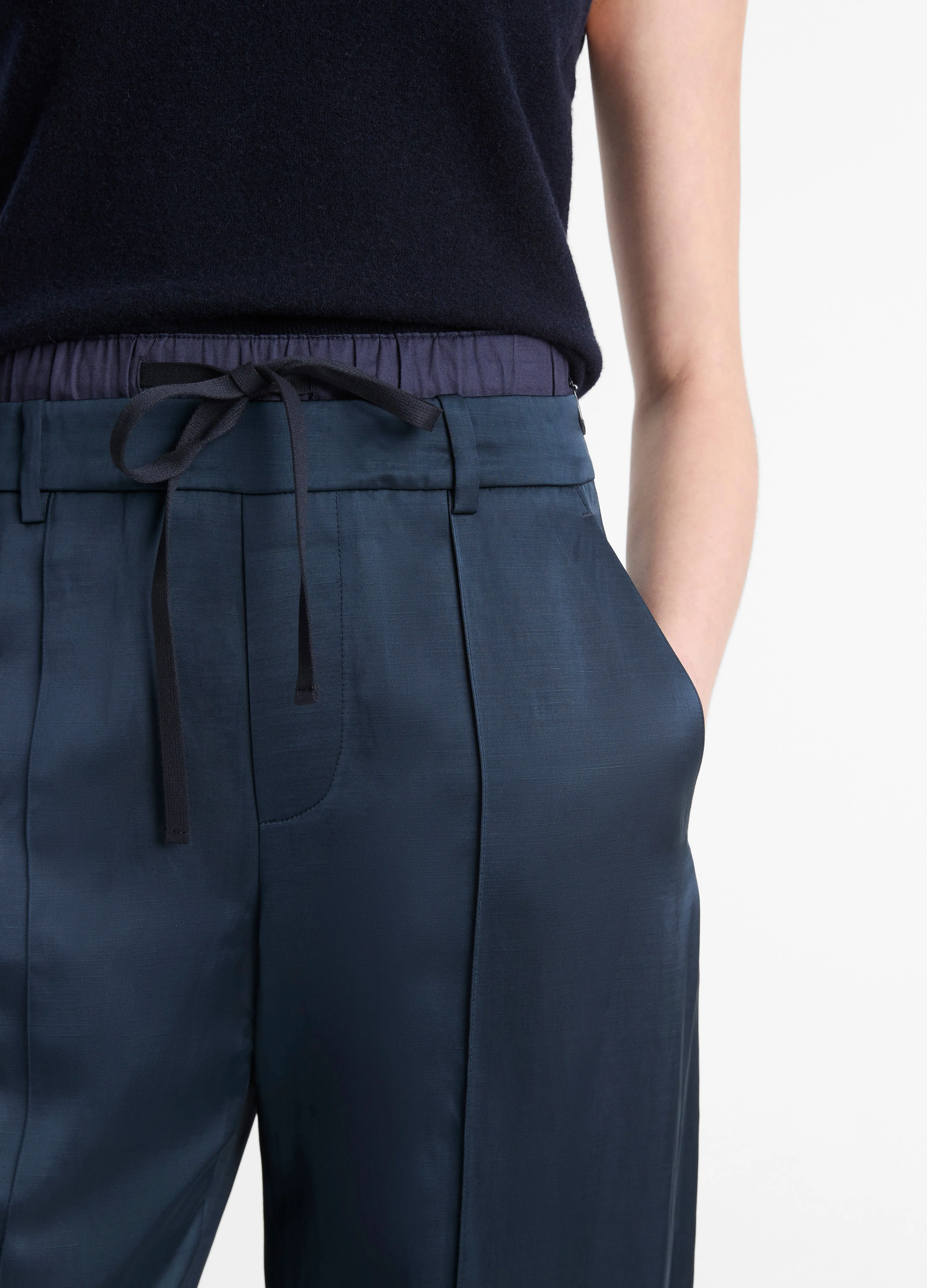 Mid Rise Double Waistband Drawstring Pant in Coastal