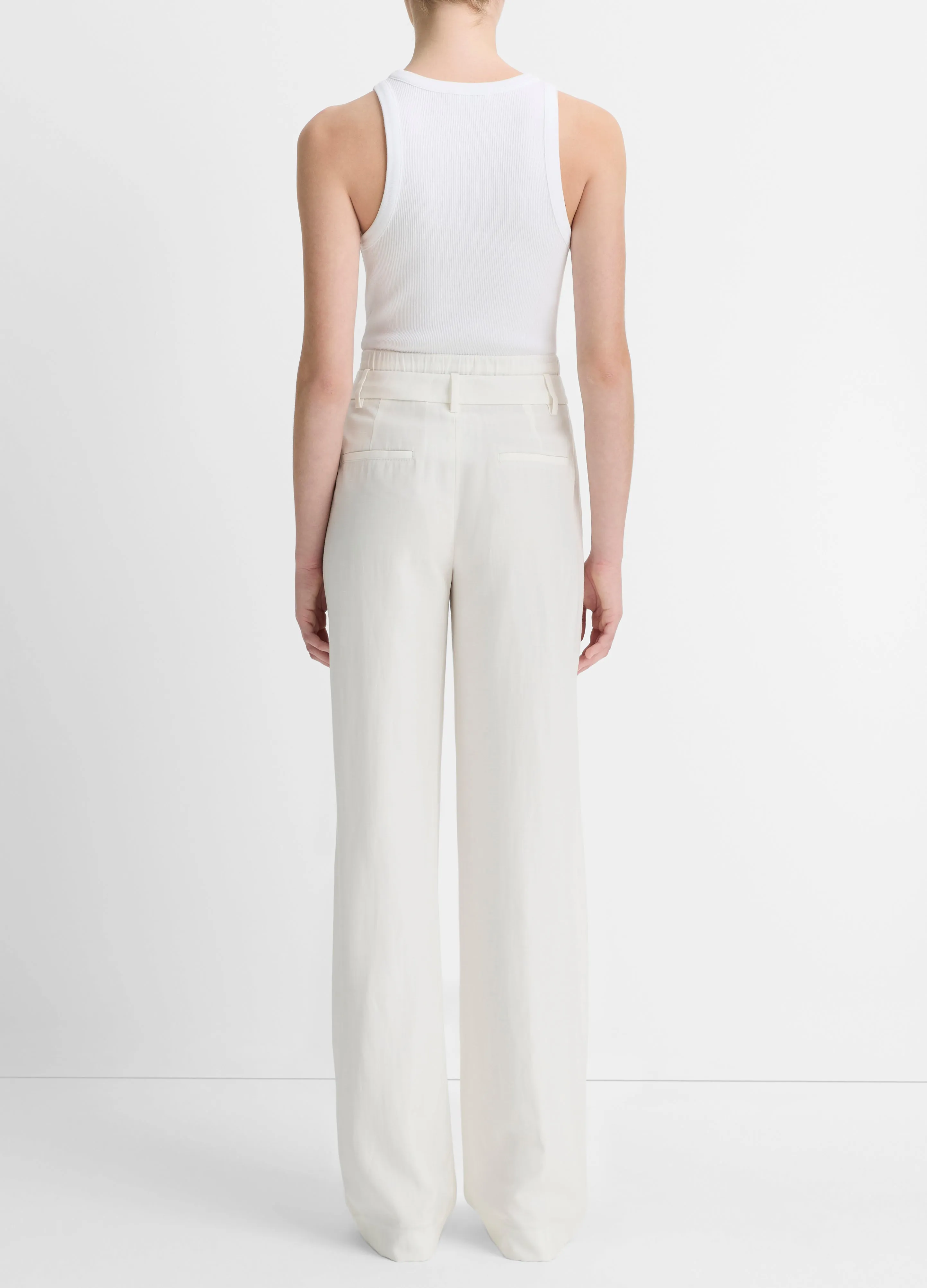Mid Rise Double Waistband Drawstring Pant in Off White