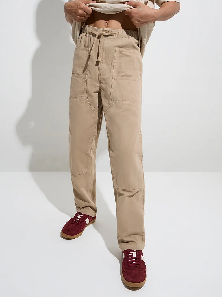 Nuon Taupe Relaxed-Fit Mid-Rise Cotton Chinos