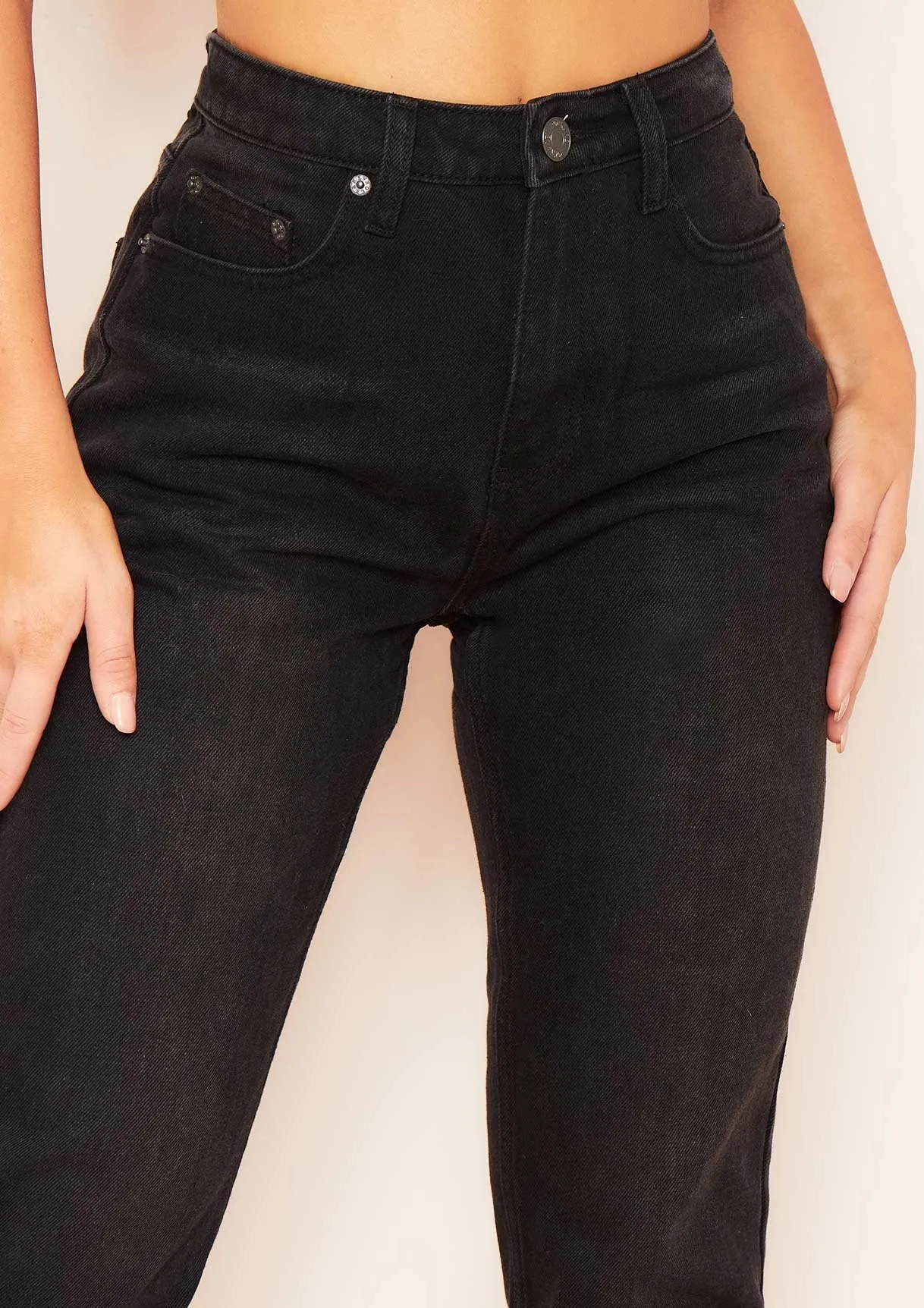 Olivia Black Raw Hem Denim Mom Jeans