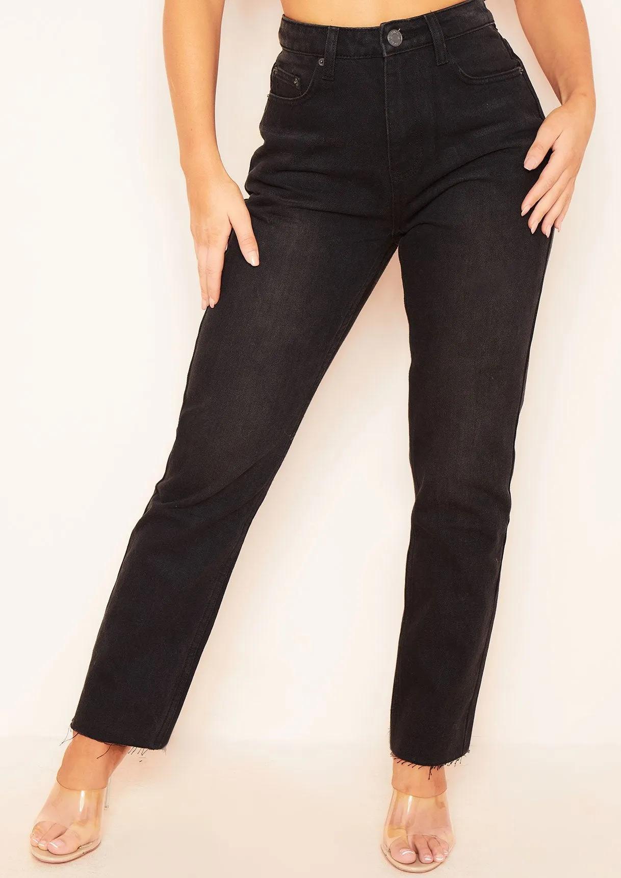 Olivia Black Raw Hem Denim Mom Jeans