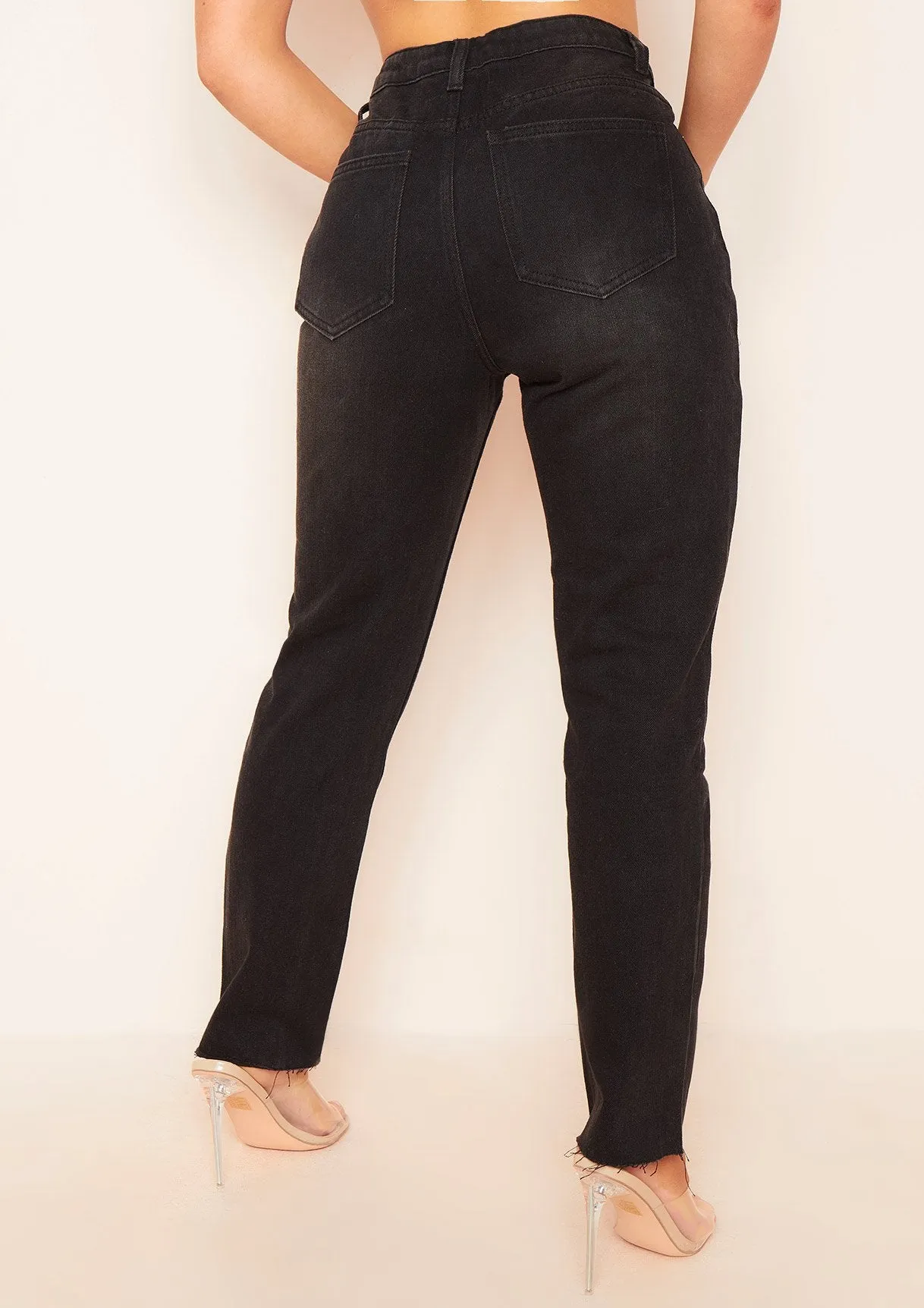 Olivia Black Raw Hem Denim Mom Jeans