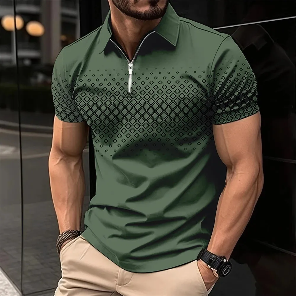 Summer Men Short Sleeve Polo Shirt Fashion 3D T-Shir Lapel Golf Shirt Casual