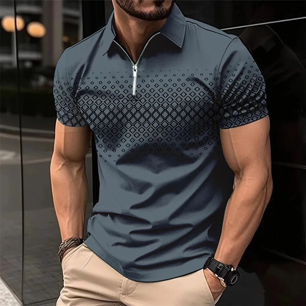 Summer Men Short Sleeve Polo Shirt Fashion 3D T-Shir Lapel Golf Shirt Casual