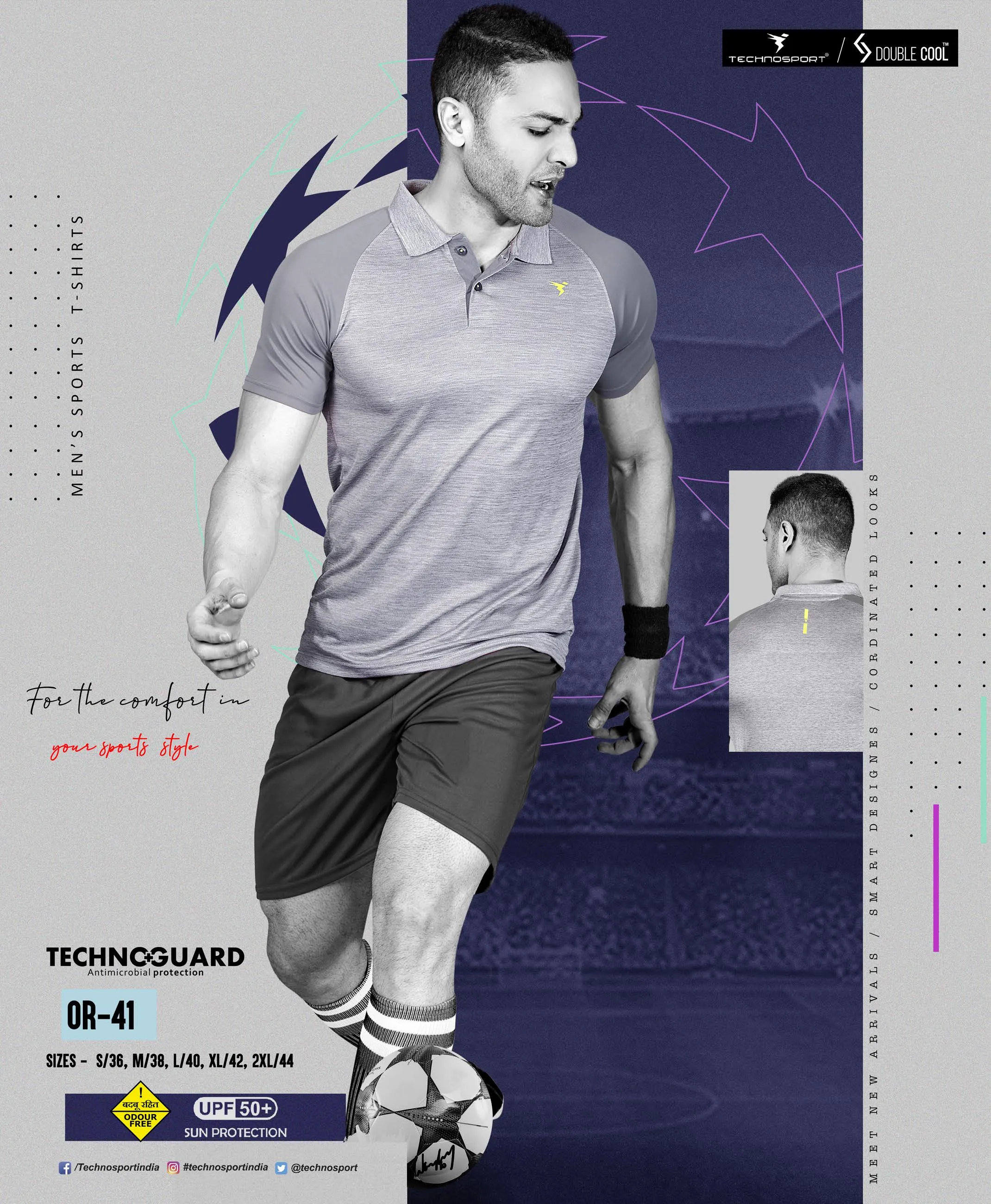 TechnoSport Polo Neck Half Sleeve Dry Fit T Shirt for Men OR-41 (Light Grey)