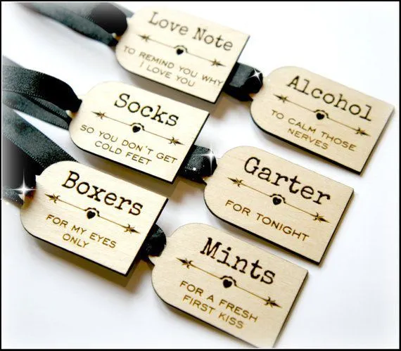Wooden Groom Survival Kit Tags